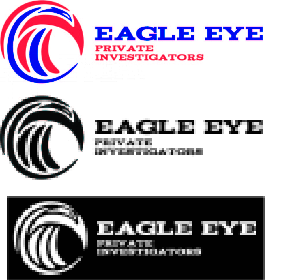 Eagle colored, black/white, and white/black with eagle eye private investigators.