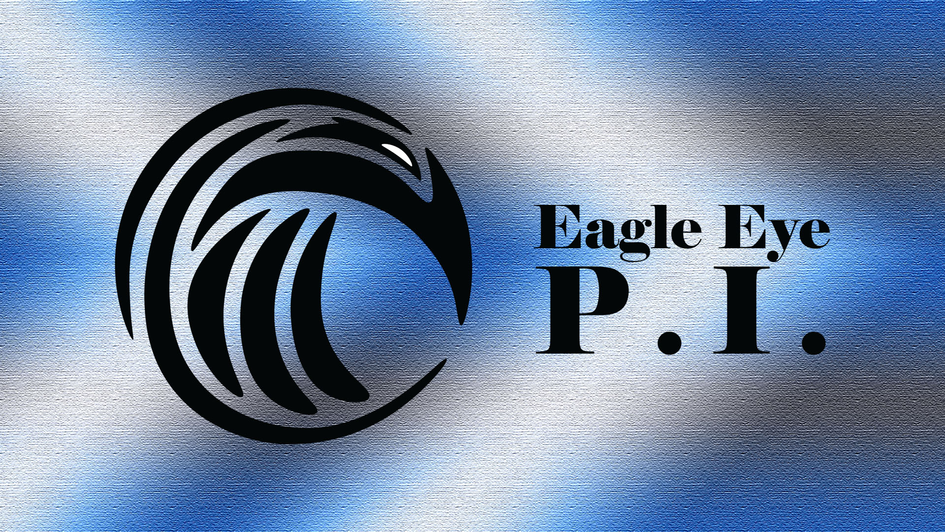 Black eagle with a blue and gray gradient textered background. Eagle eye private investigators.